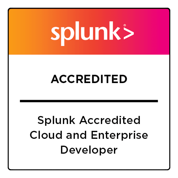 Certification badge: Splunk Accredited Splunk Cloud And Enterprise Developer