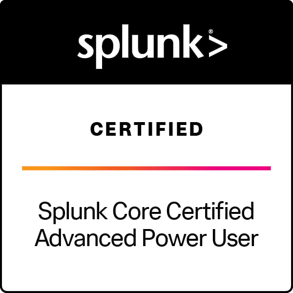 Certification badge: Splunk Core Certified Advanced Power User