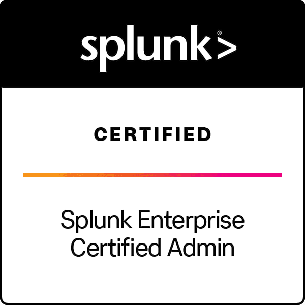 Certification badge: Splunk Enterprise Certified Admin