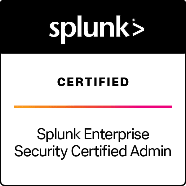 Certification badge: Splunk Enterprise Security Certified Admin