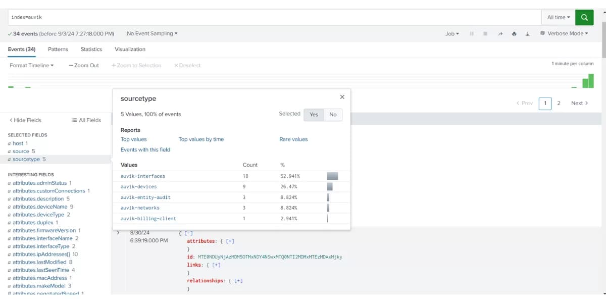 Splunk inputs for Auvik Networks Add on